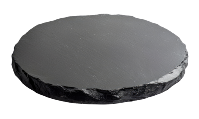 Empty black round slate stone isolated on transparent background