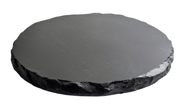 Empty black round slate stone isolated on transparent background