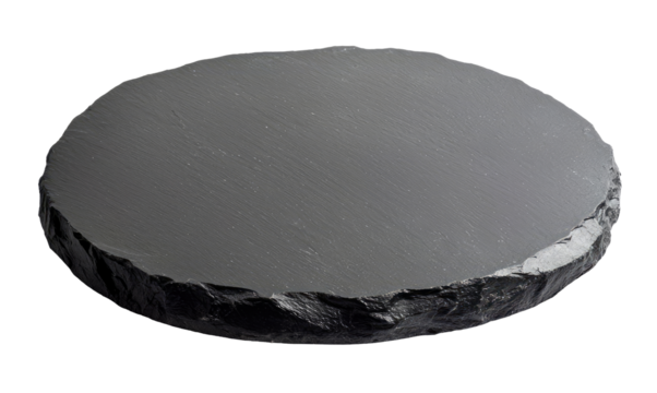 Empty black round slate stone isolated on transparent background