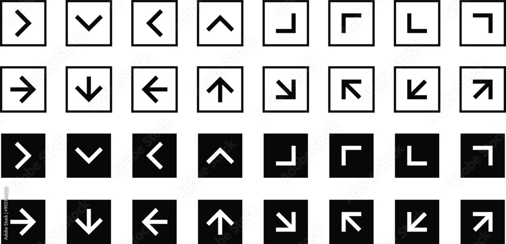 Aufkleber set of different direction arrow with rectangle vector illustration.