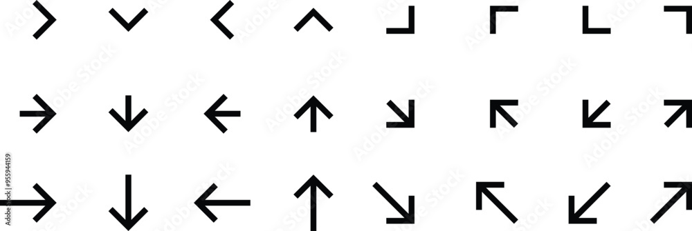 Poster set of different direction black arrow symbol vector illustration.