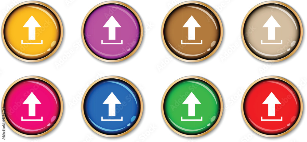 Fototapete set of different color circle upload button vector illustration.
