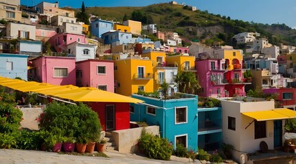 Fototapeta premium Colorful Houses on a Hillside in a Mediterranean Village