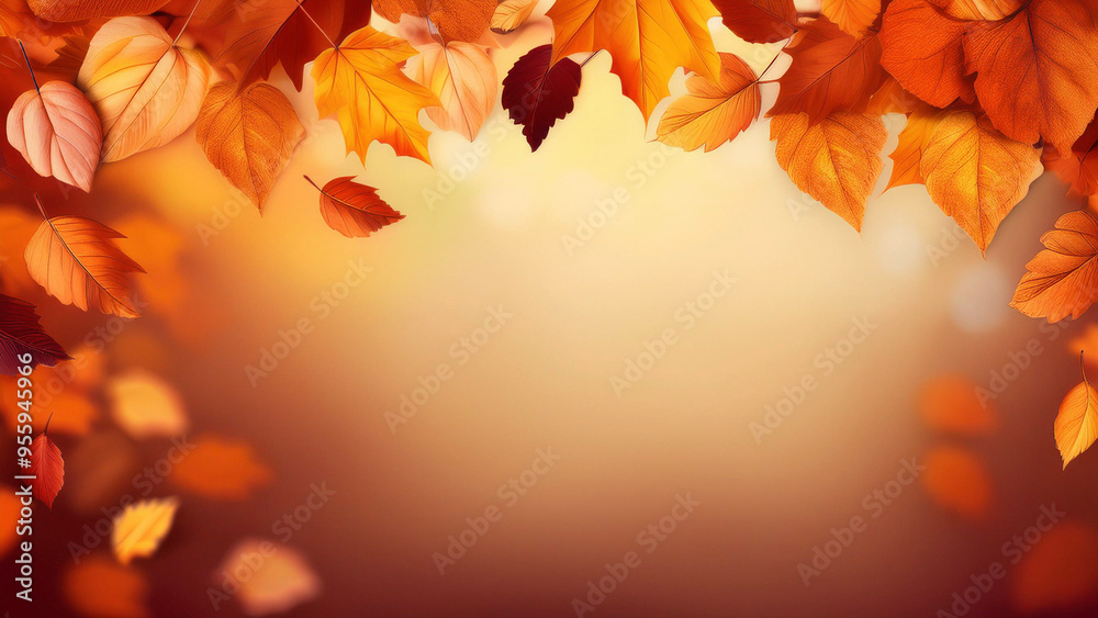 Sticker Autumn leaves background with bokeh and copy space for text