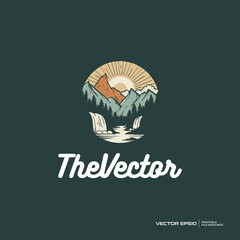 Obraz premium Waterfall view logo, vector, mascot, character, cartoon, illustration, eps10