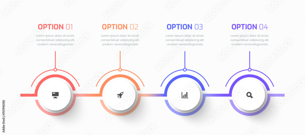 Wall mural Vector Timeline Infographic Business with Circle Label Line Icon and 4 Options for Presentation, Flowchart, Diagram