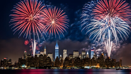 A grand fireworks festival in the city center