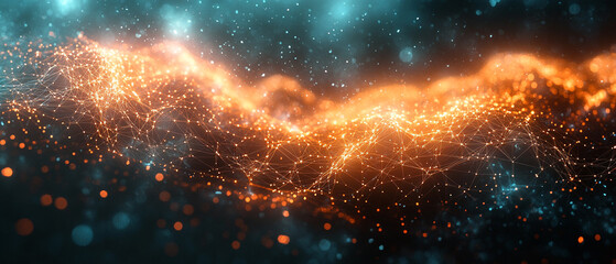 A captivating abstract background featuring shimmering orange lights and a glowing blue atmosphere, perfect for digital art projects.