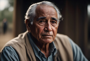 Fototapeta premium A portrait of an elderly man, with deep-set eyes and a thoughtful expression.