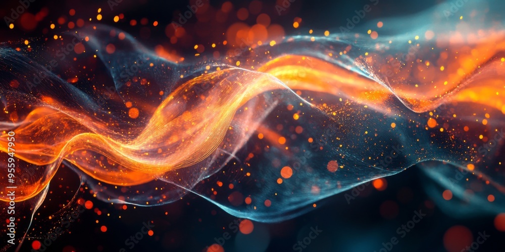 Wall mural dynamic abstract technology layers of waves background with particle lines, graphic resources, abstr