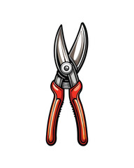 A vector illustration of pruning shears with red handles, isolated on a white background.