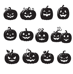 set of halloween pumpkins on white background