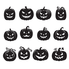 set of halloween pumpkins on white background