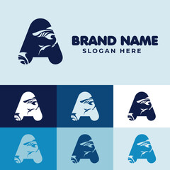 Wordmark minimalist A Letter Fish Logo with colorful Icon Vector Design Illustration.
