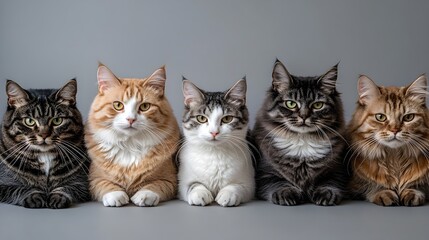 Obraz premium Diverse Domestic Feline Family Posing Together in Cozy Studio Setting