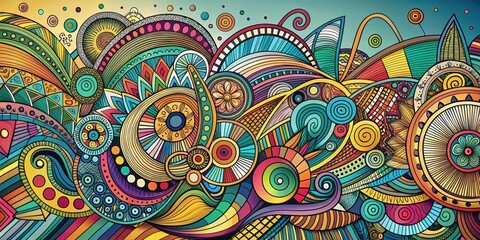 Futuristic doodle art style featuring intricate line work and abstract shapes, futuristic, doodle, art