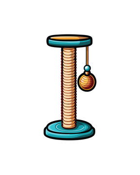 recommend clip art: Editable stroke vector of a scratching post for cats with a dangling toy.