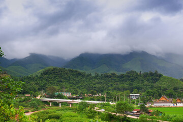Beautiful Sapan village and stunning landscape of green rice field at Nan province, Thailand.