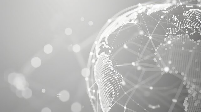 Abstract gray globe with network connections and bokeh effect.
