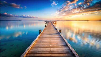 Fototapeta premium A serene pier extending into the calm sea , pier, ocean, water, pier deck, wooden, peaceful, tranquil, nature, scenic