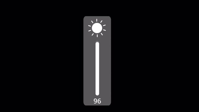 brightness icon animation on black background, brightness slider level adjust 0 to 100, simple brightness contrast icon animated.