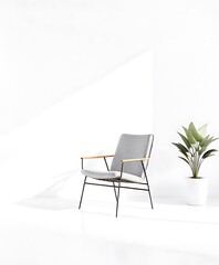 Wooden minimalist chair on white background. white chair in a room .minimalist home decoration