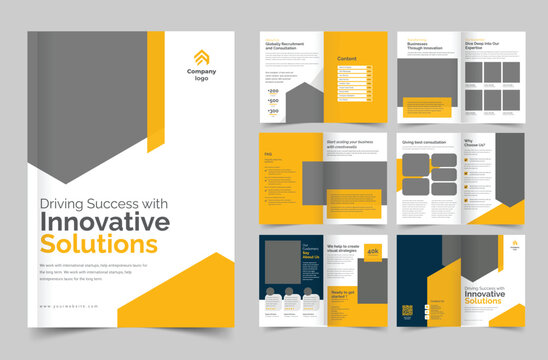 Product catalog brochure design layout vector, 12 page catalogue portfolio with product list