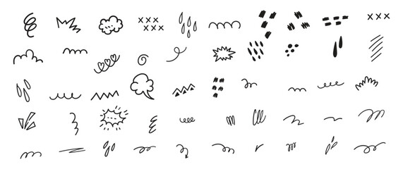 Hand-Drawn Scribble and Doodle Elements Set | Vector Illustration of Sketchy Clouds, Lines, and Abstract Shapes | Minimalist Design Icons for Graphic Design and Creativity