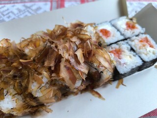 selection of fresh sushi on a white plate.High quality photo