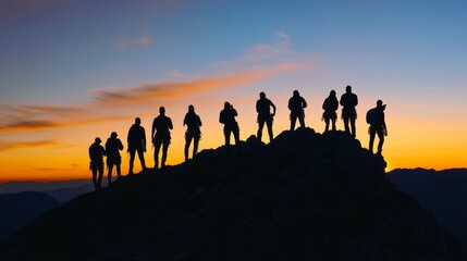 Company group building activities, mountain climbing, teamwork, team sports, dawn ,During the meeting activity.  Hand up, team building, collaboration, hand, hand, finger, person, palm, up, concept, 