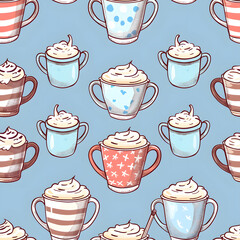 New Year's and Christmas festival seamless pattern in a 2D doodle illustrator style on pastel color backgrounds for graphic advertising.