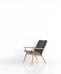 Fototapeta premium Wooden minimalist chair on white background. white chair in a room .minimalist home decoration