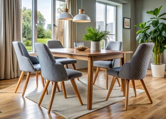 Polished wooden legs and plush upholstered seats come together in stylish harmony, elevating modern home furnishings to