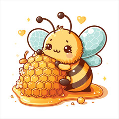 Cartoon Honey Bee and Honeycomb Icon Design