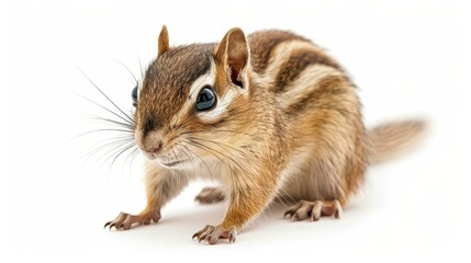 Highquality portrait of an adult chipmunk on a white background, perfect for animal lovers.