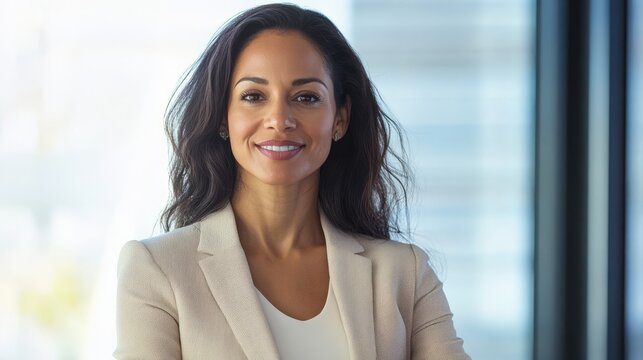 Confident woman leader at business conference in office environment 