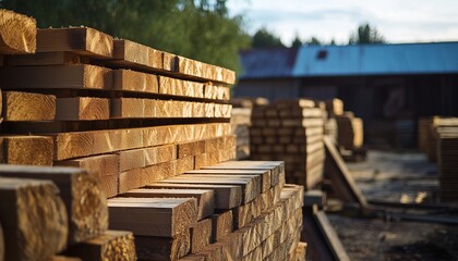 Pile pine cut log lumber sawmill tree from replanted forests  for furniture or building