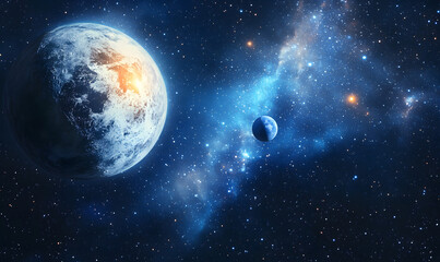 Naklejka premium graphics of space, planets, and astronauts on a white background.