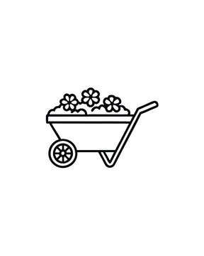 recommend clip art: Editable stroke vector of a wheelbarrow filled with flowers.