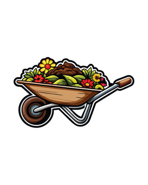 wheelbarrow filled flowers and soil clip art preview
