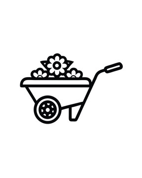 recommend clip art: Editable stroke vector illustration of a wheelbarrow filled with flowers.