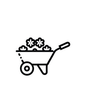 recommend clip art: Editable stroke vector of a wheelbarrow filled with flowers.