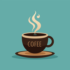 cup of steaming coffee on a saucer.eps