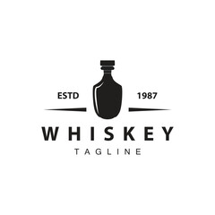 Whiskey Logo Design Old Drink Bottle Simple Style Retro Vintage Bar Restaurant Templet Illustration