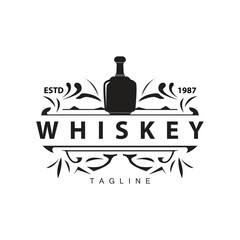 Whiskey Logo Design Old Drink Bottle Simple Style Retro Vintage Bar Restaurant Templet Illustration