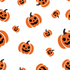 Cute halloween pattern with pumpkins on white background. Print for fabric texture, decoration, wrapping paper. Vector illustration