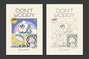 retro poster or wall art decor with a funny cartoon, vector illustration