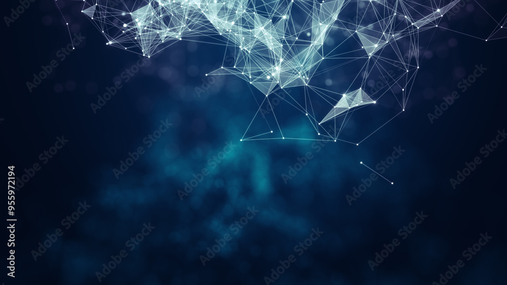 Poster technology network backgroung. abstract connected dots and lines on blue background. communication a
