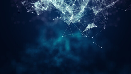 Technology network backgroung. Abstract connected dots and lines on blue background. Communication and technology network concept with moving lines and dots.