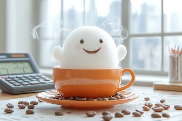 A cup of coffee with a ghost-like figure on top of it